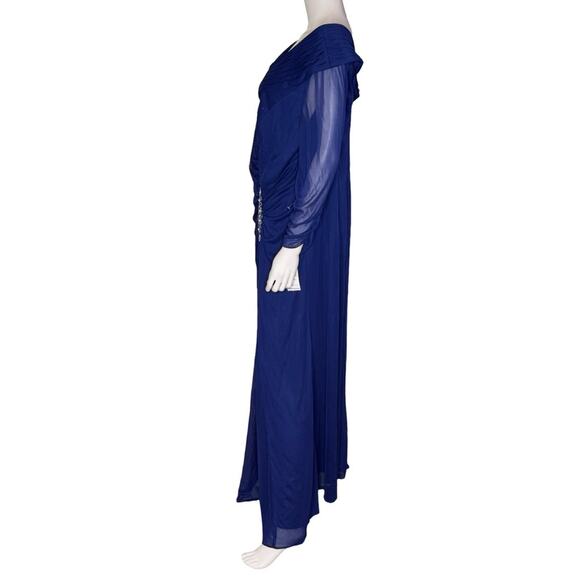 Alex Evenings Plus Size Portrait-Collar Side-Ruched A-Line Dress Blue Sz 18W - Picture 4 of 9